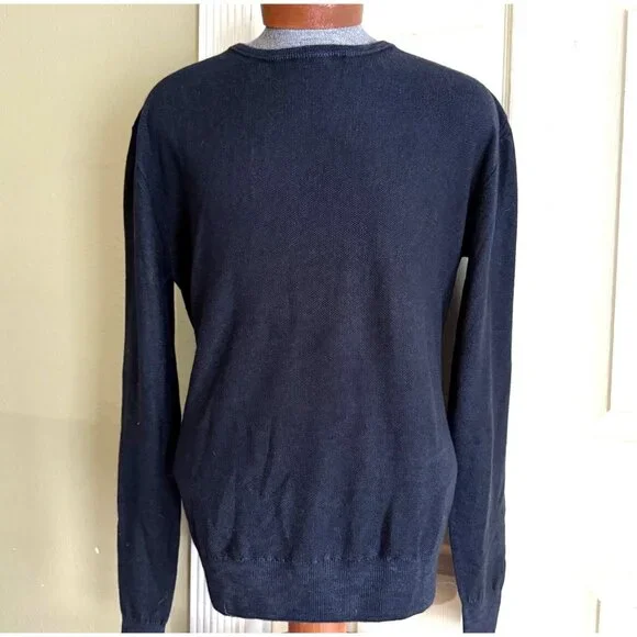 mens size‎ XXL navy blue virgin wool Belstaff sweater jumper seedstitch
